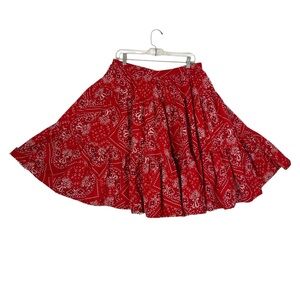 Vintage Handmade Cowgirl Boho Red Bandana Print Western Midi Skirt Size Large